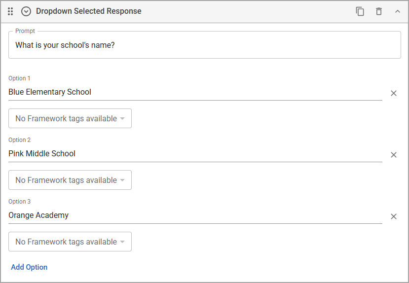 Drop-down menu displaying school name options for user selection.
